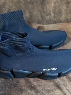 Balenciaga Navy Knit Sock-Style Sneakers